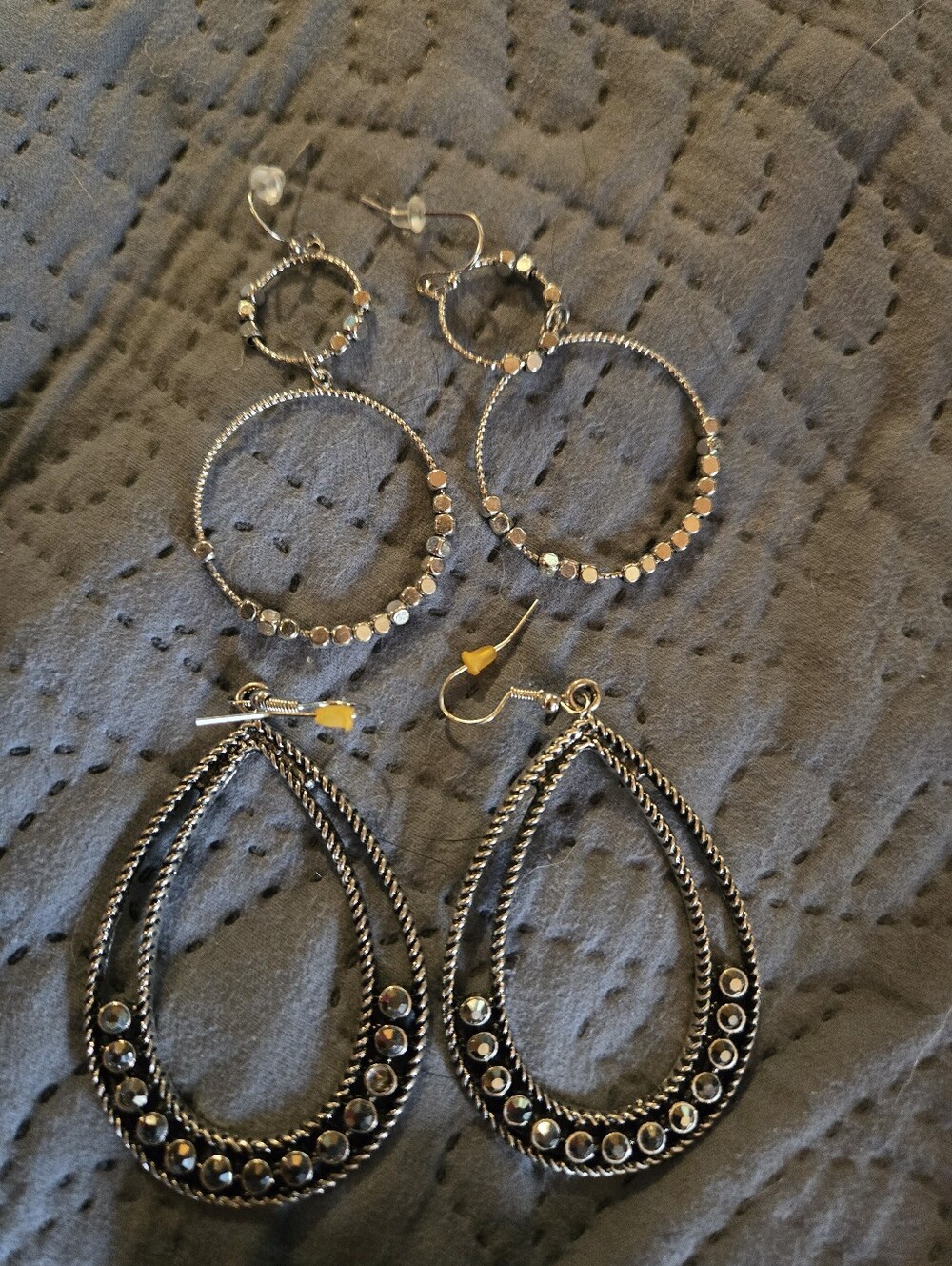 3 Pair Of Silver/Gunmetal Finish Earrings